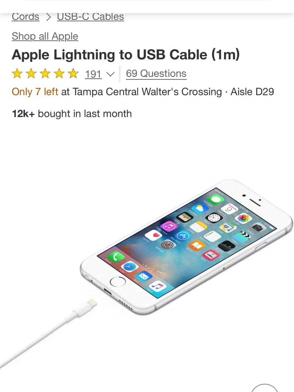 Apple Lightning to USB Cable 1m  white